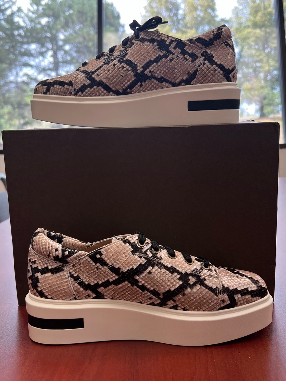 Paolo Snake-Print Platform Sneakers in Taupe and Black